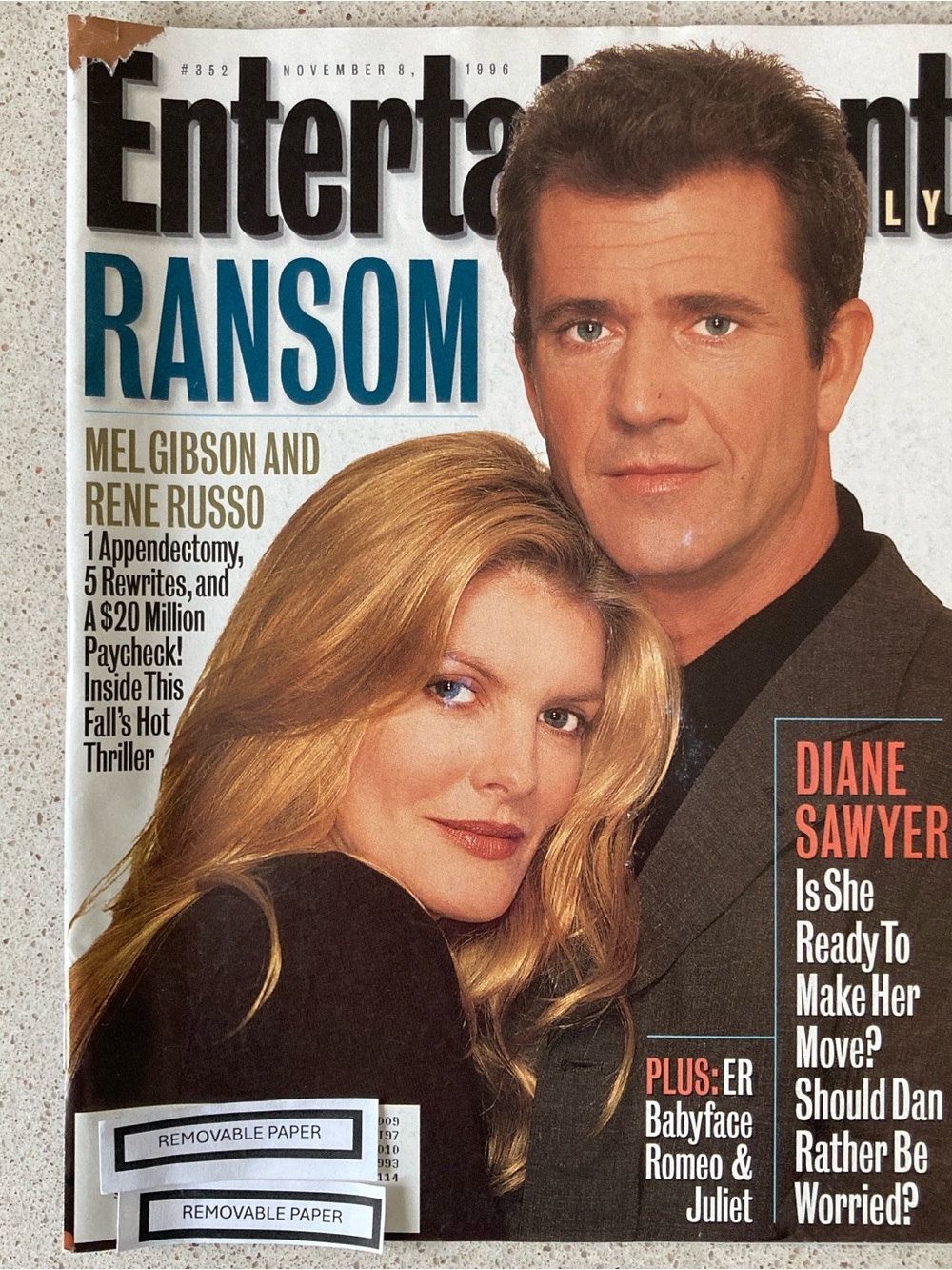 Entertainment Weekly Magazine MEL GIBSON & RENE RUSSO November 8 1996 - RANSOM
